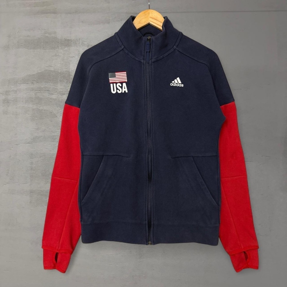 Adidas USA Volleyball Track Jacket Men's Small Navy Blue Red Full Zip Thumbholes